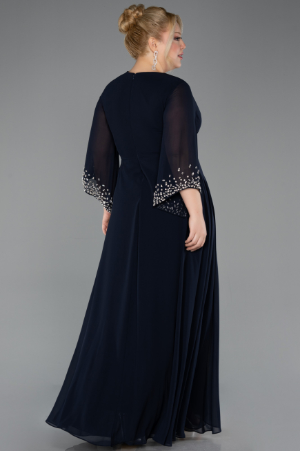 Abendgarderobe in Großen Größen Lang Chiffon Marineblau ABU5853
