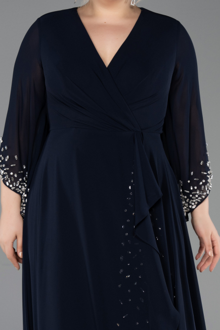 Abendgarderobe in Großen Größen Lang Chiffon Marineblau ABU5853