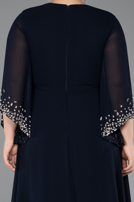 Abendgarderobe in Großen Größen Lang Chiffon Marineblau ABU5853