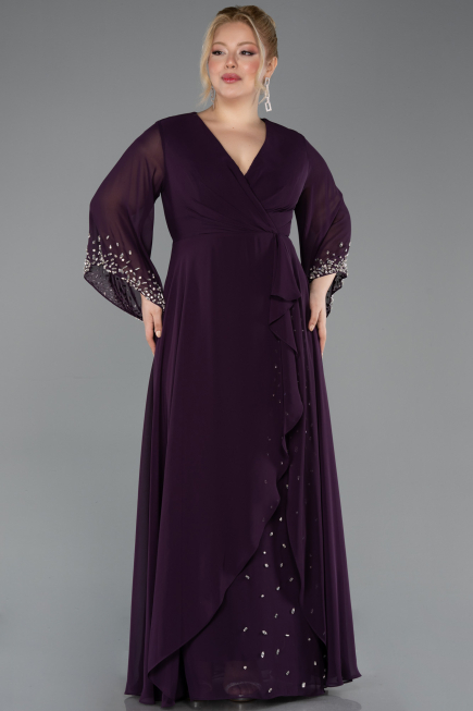 Abendgarderobe in Großen Größen Lang Chiffon Violette ABU5853