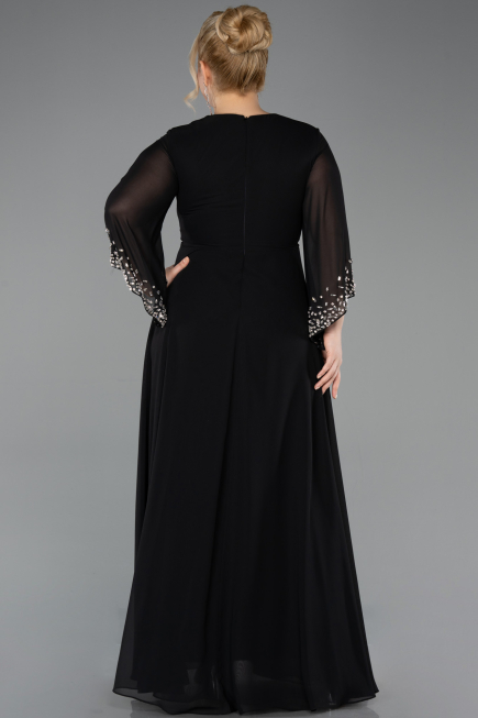 Abendgarderobe in Großen Größen Lang Chiffon Schwarz ABU5853