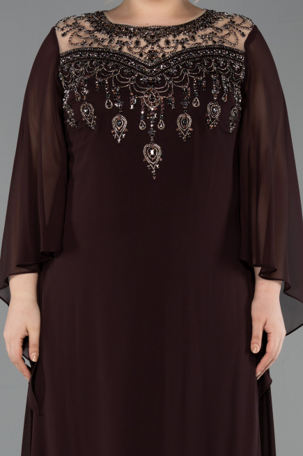 Kleider in Großen Größen Lang Chiffon Braun ABU5854