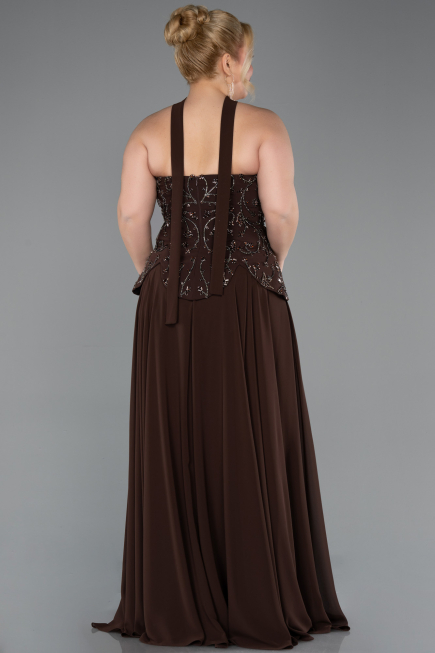 Abendgarderobe in Großen Größen Lang Chiffon Braun ABU5855