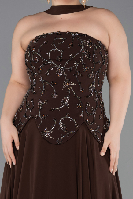 Abendgarderobe in Großen Größen Lang Chiffon Braun ABU5855