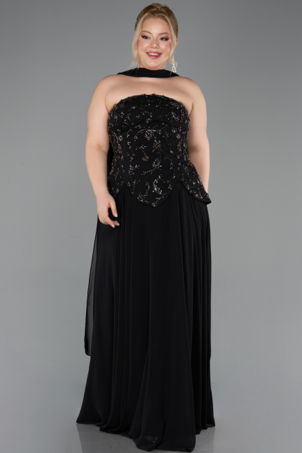 Abendgarderobe in Großen Größen Lang Chiffon Schwarz ABU5855