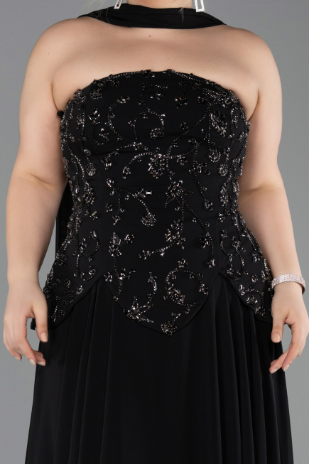 Abendgarderobe in Großen Größen Lang Chiffon Schwarz ABU5855