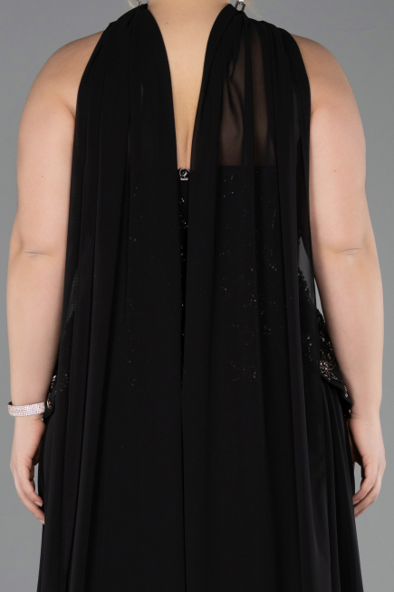 Abendgarderobe in Großen Größen Lang Chiffon Schwarz ABU5855