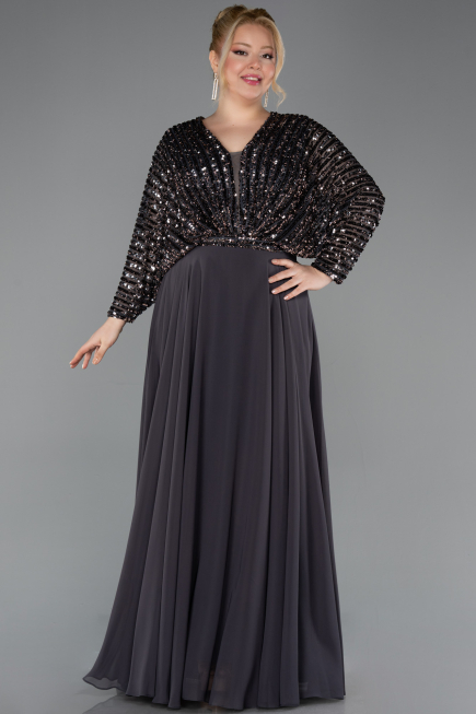 Kleider in Großen Größen Lang Chiffon Anthrazit ABU5859