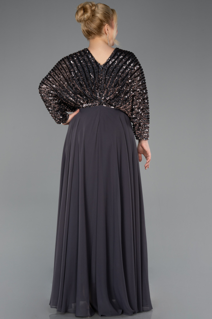 Kleider in Großen Größen Lang Chiffon Anthrazit ABU5859