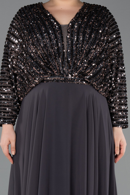 Kleider in Großen Größen Lang Chiffon Anthrazit ABU5859