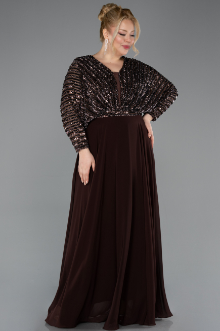 Kleider in Großen Größen Lang Chiffon Braun ABU5859
