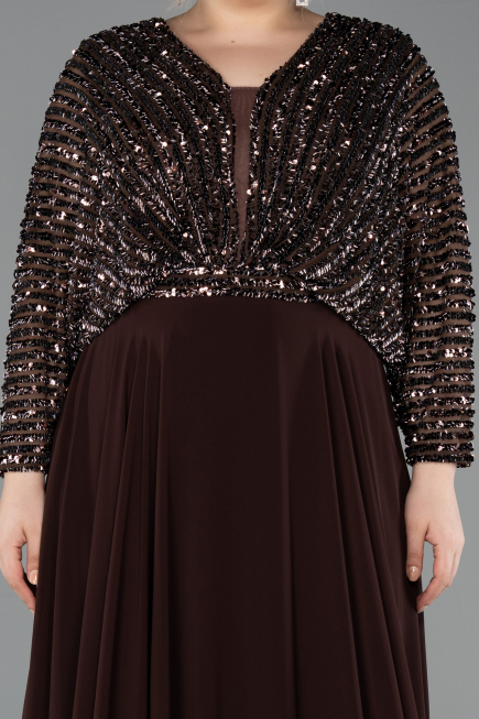 Kleider in Großen Größen Lang Chiffon Braun ABU5859