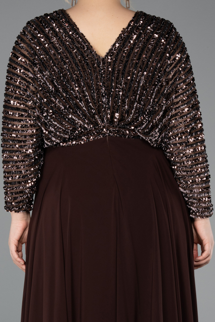 Kleider in Großen Größen Lang Chiffon Braun ABU5859