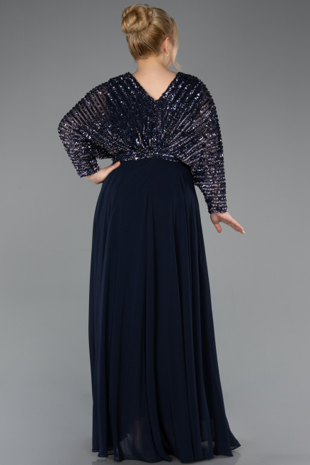 Kleider in Großen Größen Lang Chiffon Marineblau ABU5859