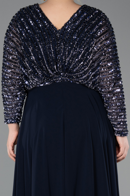 Kleider in Großen Größen Lang Chiffon Marineblau ABU5859