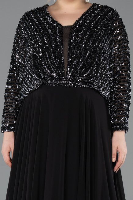 Kleider in Großen Größen Lang Chiffon Schwarz ABU5859