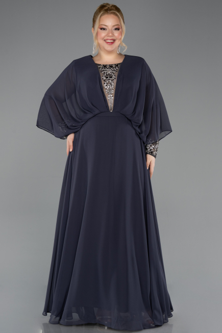 Kleider in Großen Größen Lang Chiffon Anthrazit ABU5860