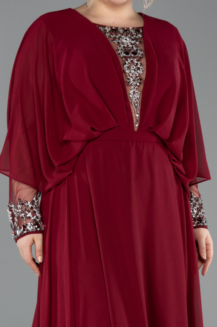 Kleider in Großen Größen Lang Chiffon Weinrot ABU5860
