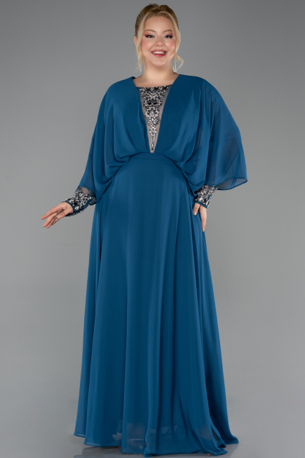 Kleider in Großen Größen Lang Chiffon Petrolgrün ABU5860