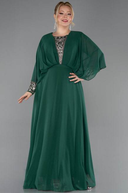Kleider in Großen Größen Lang Chiffon Smaragdgrün ABU5860