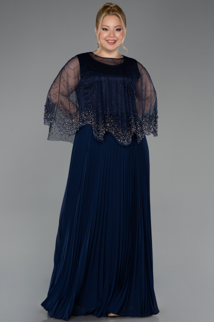 Kleider in Großen Größen Lang Chiffon Marineblau ABU5863