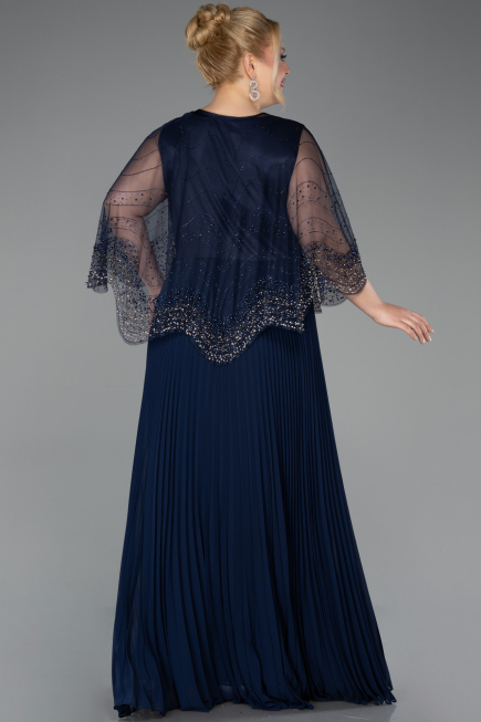Kleider in Großen Größen Lang Chiffon Marineblau ABU5863