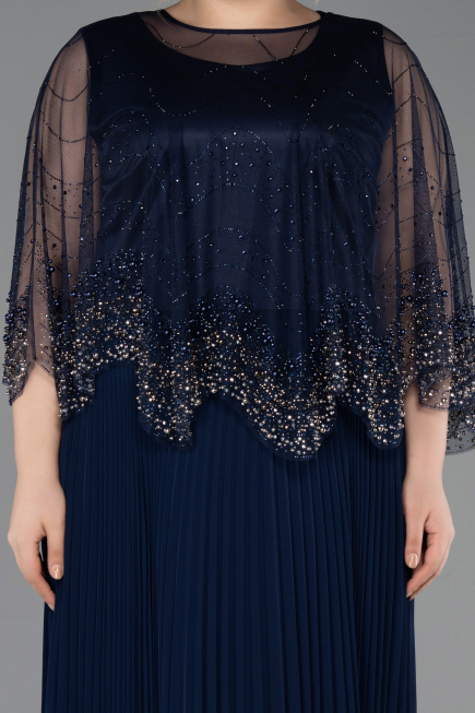 Kleider in Großen Größen Lang Chiffon Marineblau ABU5863