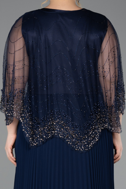 Kleider in Großen Größen Lang Chiffon Marineblau ABU5863