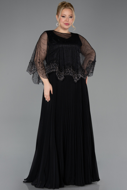 Kleider in Großen Größen Lang Chiffon Schwarz ABU5863