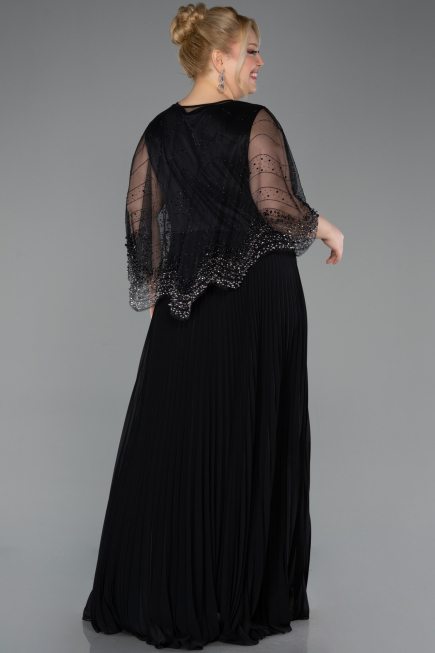 Kleider in Großen Größen Lang Chiffon Schwarz ABU5863