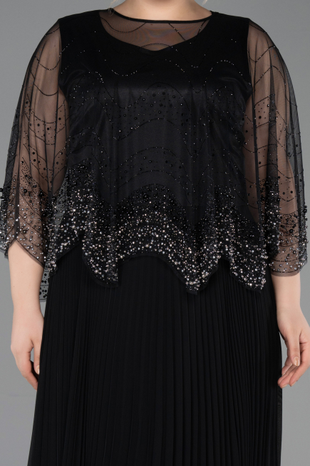 Kleider in Großen Größen Lang Chiffon Schwarz ABU5863