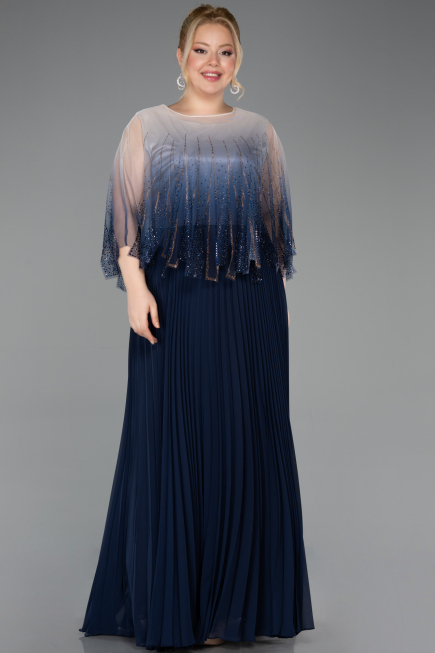 Kleider in Großen Größen Lang Chiffon Marineblau ABU5864