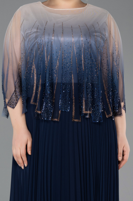 Kleider in Großen Größen Lang Chiffon Marineblau ABU5864