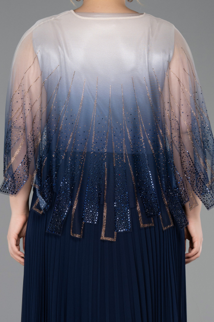 Kleider in Großen Größen Lang Chiffon Marineblau ABU5864