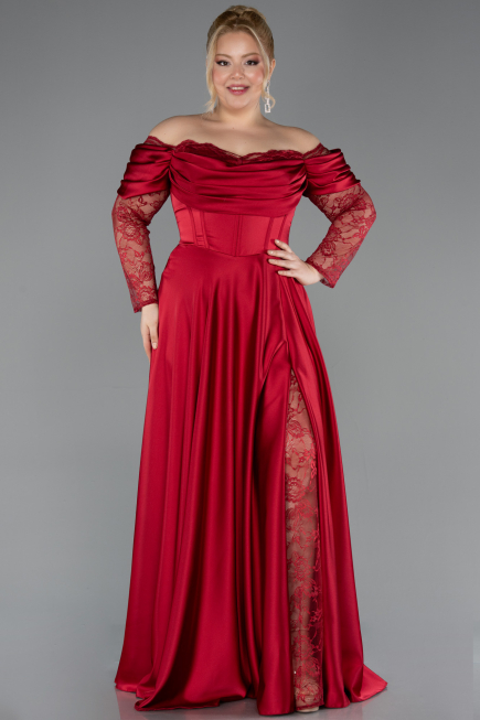 Weinrot Kleider İn Großen Größen Satin Lang ABU5261