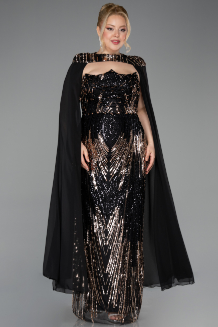 Abendkleid in Übergröße Lang Schuppig Schwarz ABU5830