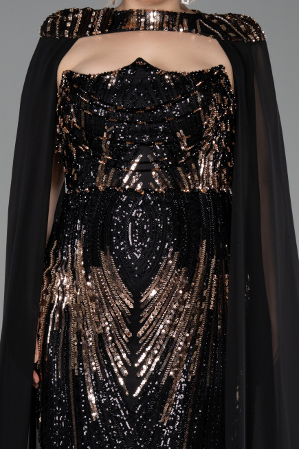 Abendkleid in Übergröße Lang Schuppig Schwarz ABU5830