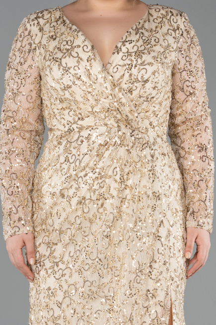 Abendkleid in Übergröße Lang Schuppig Gold ABU5871