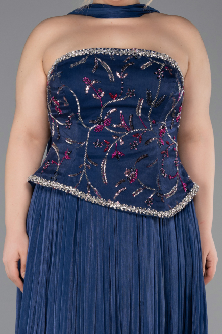 Abendkleid in Übergröße Lang Chiffon Marineblau ABU5793