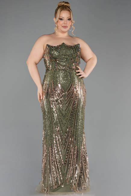 Abendkleid in Übergröße Lang Schuppig Khaki ABU5830