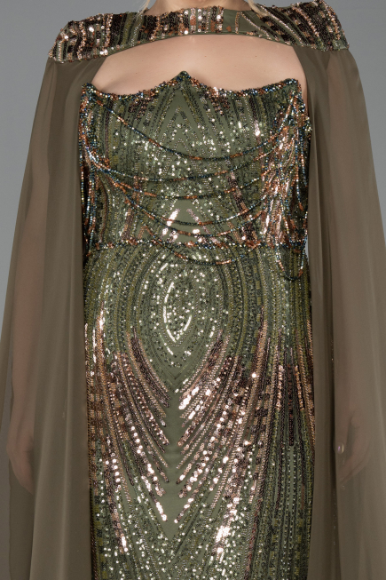 Abendkleid in Übergröße Lang Schuppig Khaki ABU5830