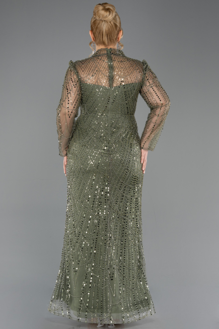 Abendkleid in Übergröße Lang Perlenbesetzt Khaki ABU5643