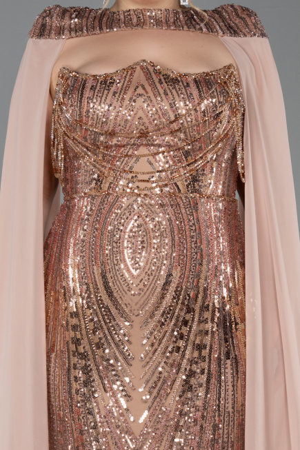 Abendkleid in Übergröße Lang Schuppig Kupfer ABU5830