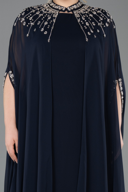 Abendkleid in Übergröße Lang Chiffon Marineblau ABU5845