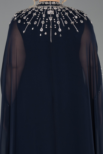 Abendkleid in Übergröße Lang Chiffon Marineblau ABU5845