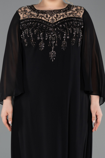 Kleider in Großen Größen Lang Chiffon Schwarz ABU5854