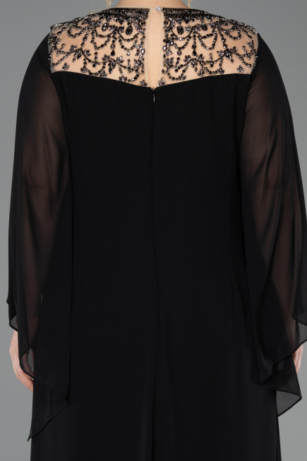 Kleider in Großen Größen Lang Chiffon Schwarz ABU5854