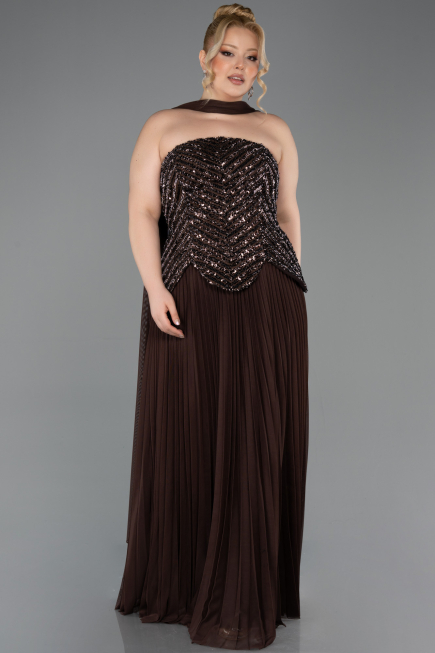 Abendkleid in Übergröße Lang Braun ABU5856