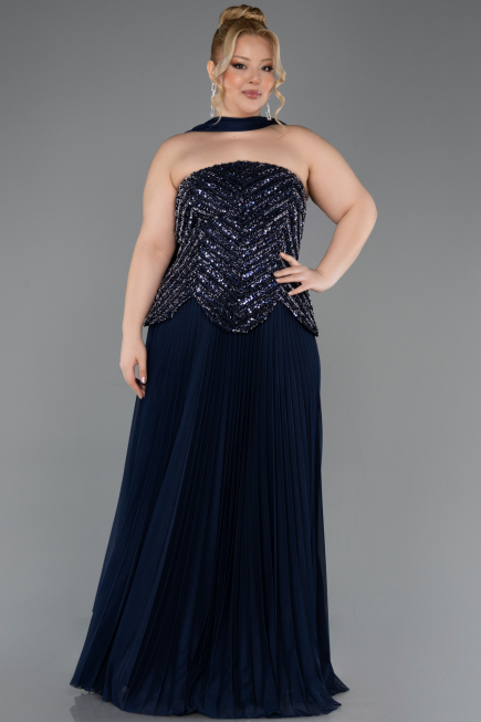 Abendkleid in Übergröße Lang Marineblau ABU5856