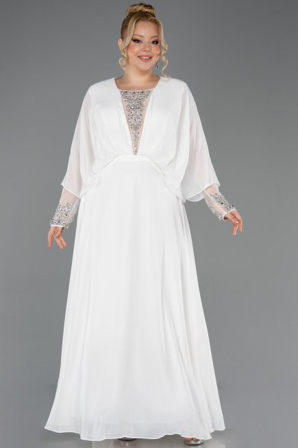 Kleider in Großen Größen Lang Chiffon Weiß ABU5860